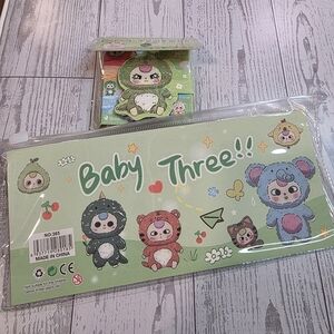 Cute Green Stationery Set with Cartoon Characters